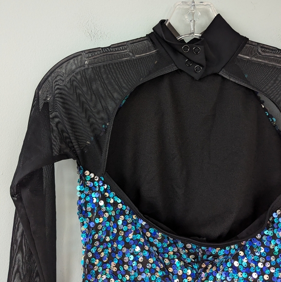 Weissman Adult Razzle Dazzle Black & Blue Sequin Biketard Costume Dance Dress - Picture 11 of 12